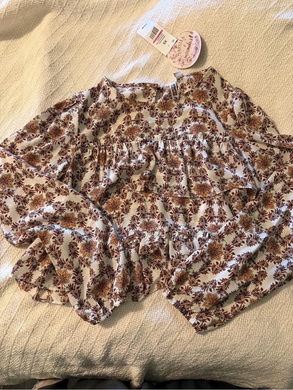 Gypsies & Moondust Cream Floral Ruffle Blouse